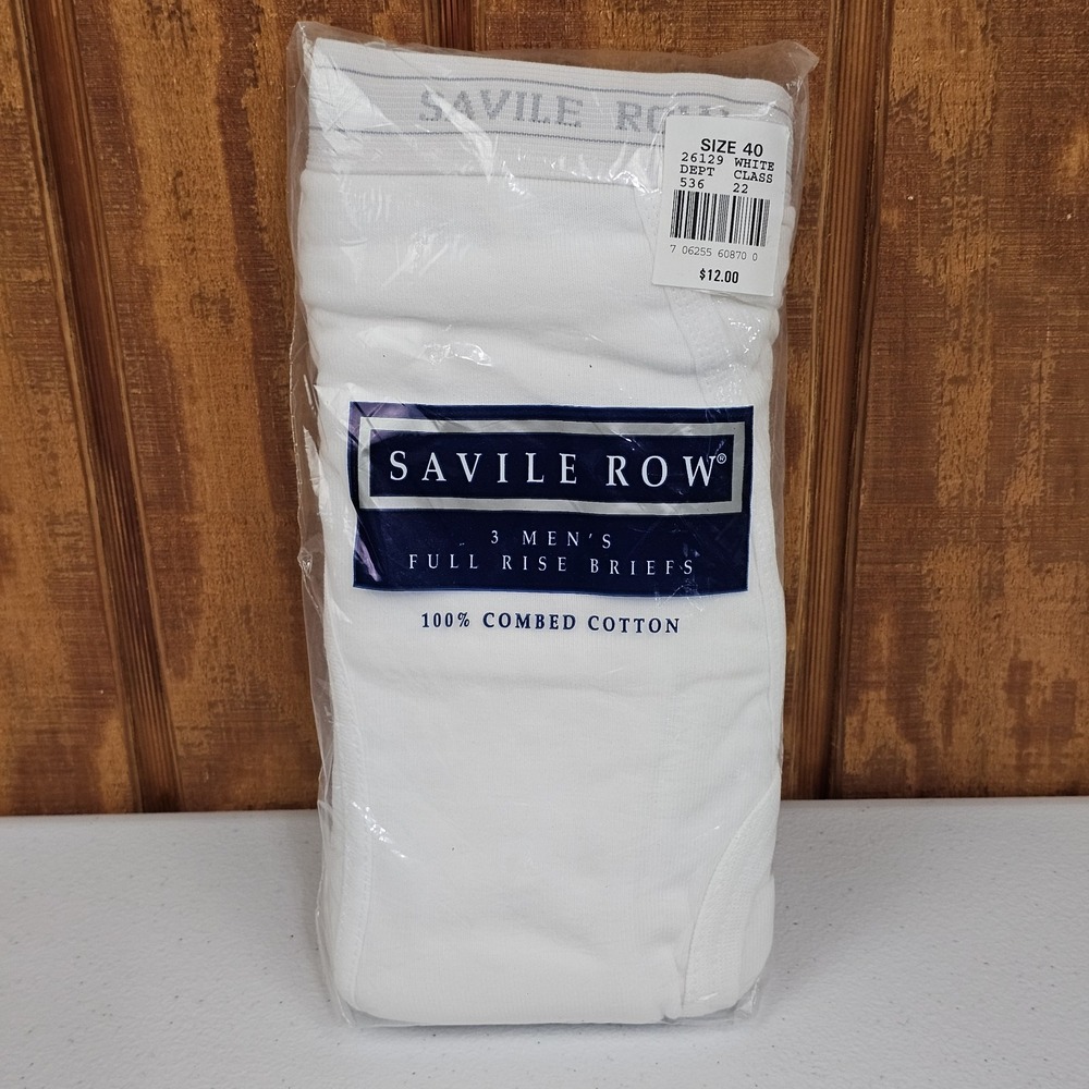 Vtg Savile Row Full Rise Briefs 3 Pack Mens 40 Cotton 1996 Tighty Whities NOS